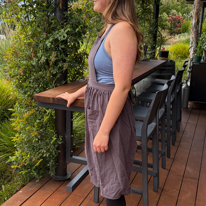 Pinafore Cotton Vintage Cross Back Apron with Pockets for Women - Charcoal