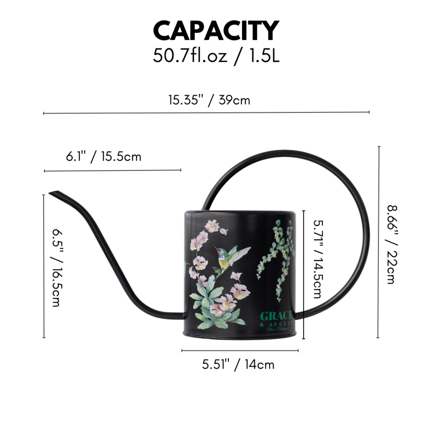 Black Hummingbird Watering Can – 1.5L Stainless Steel Indoor Plant Watering Can - Clearance Item