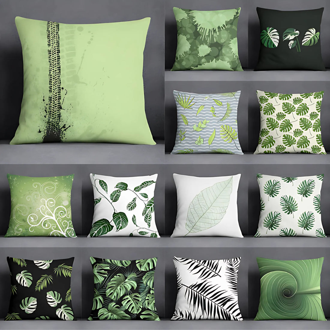 Green leaf cushion cover