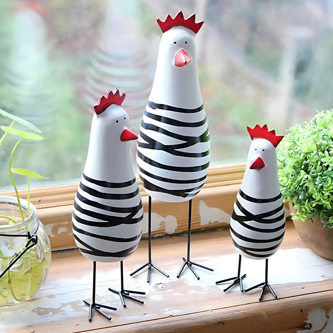 Handmade wooden chicken figurines