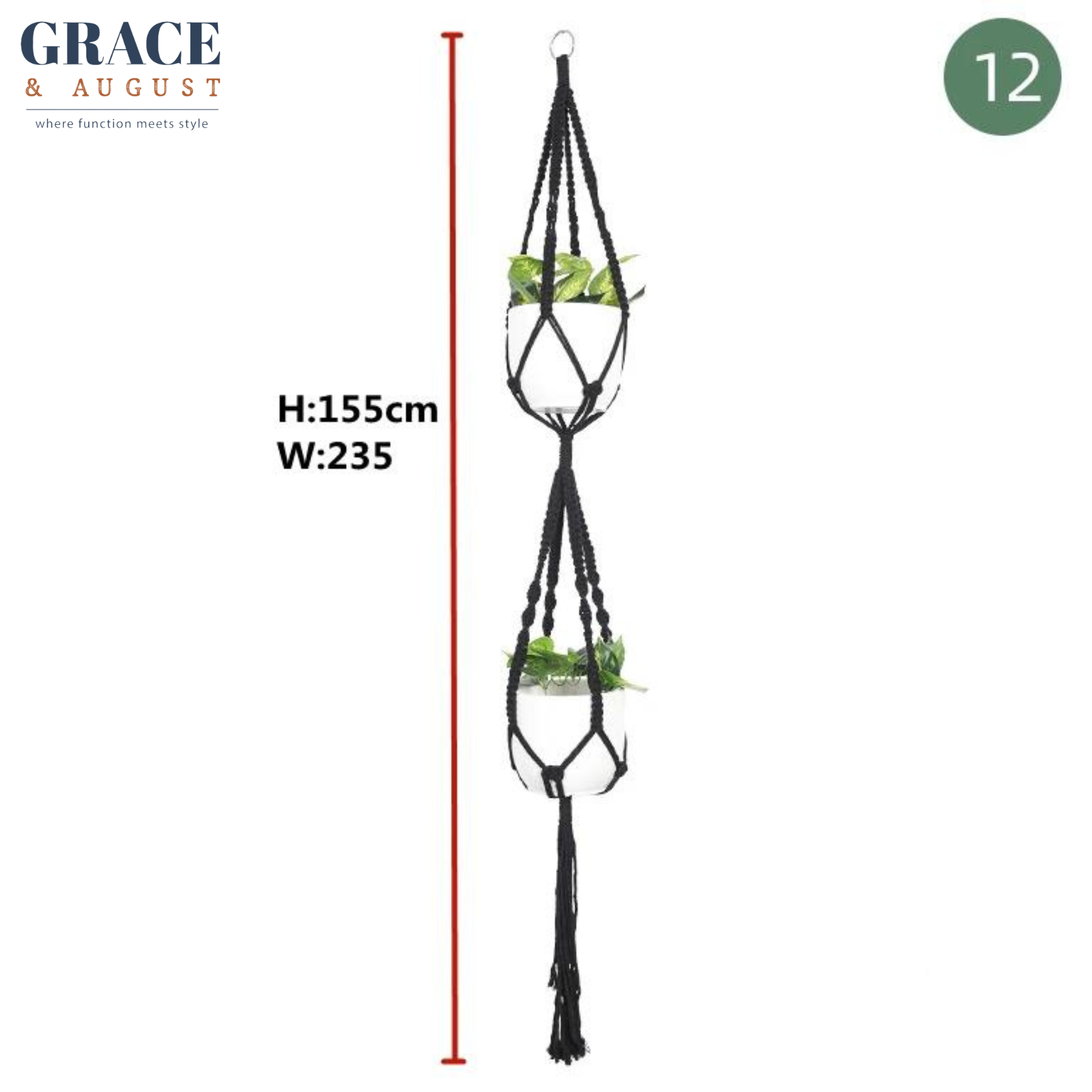 black double plant macrame hanger