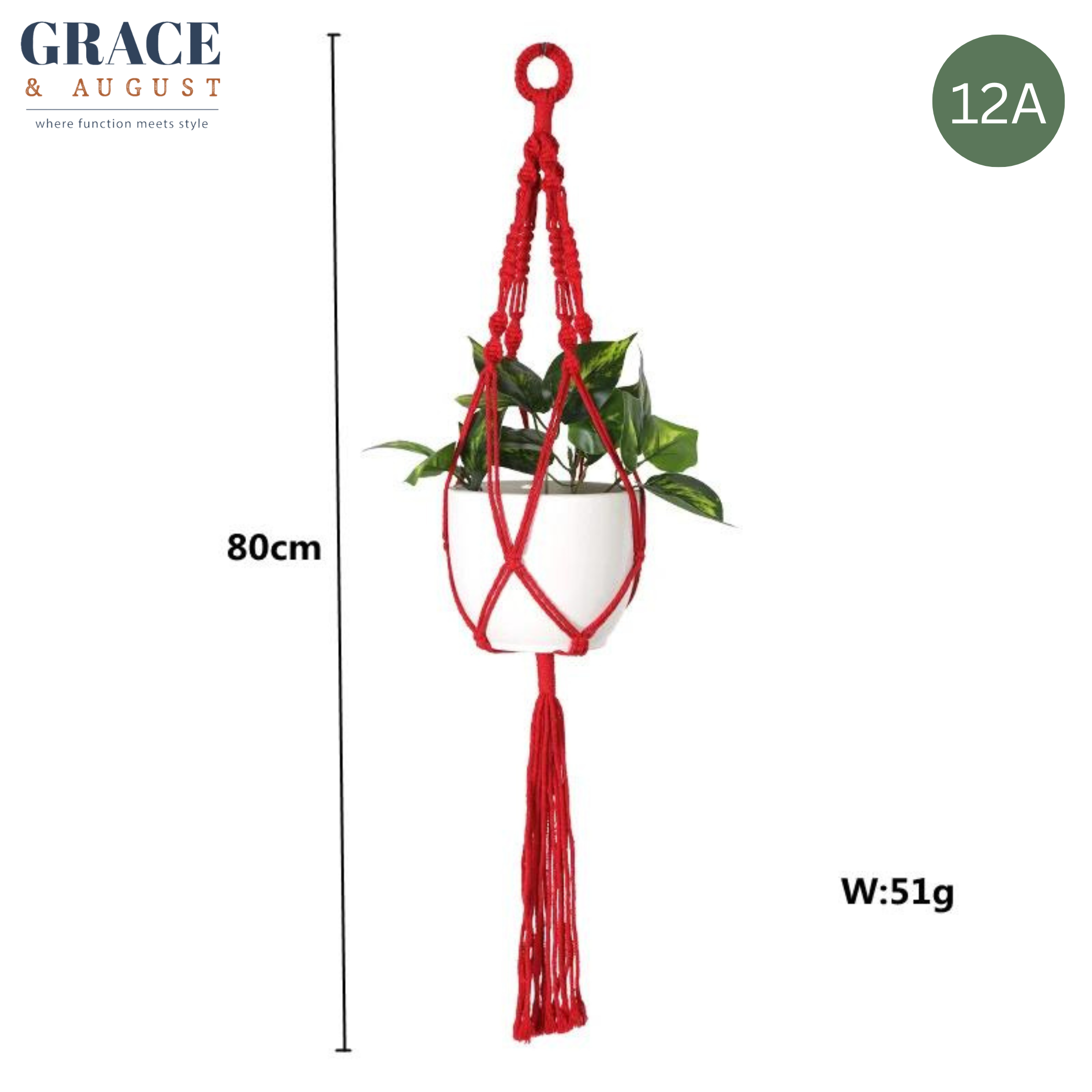 red macrame plant hanger