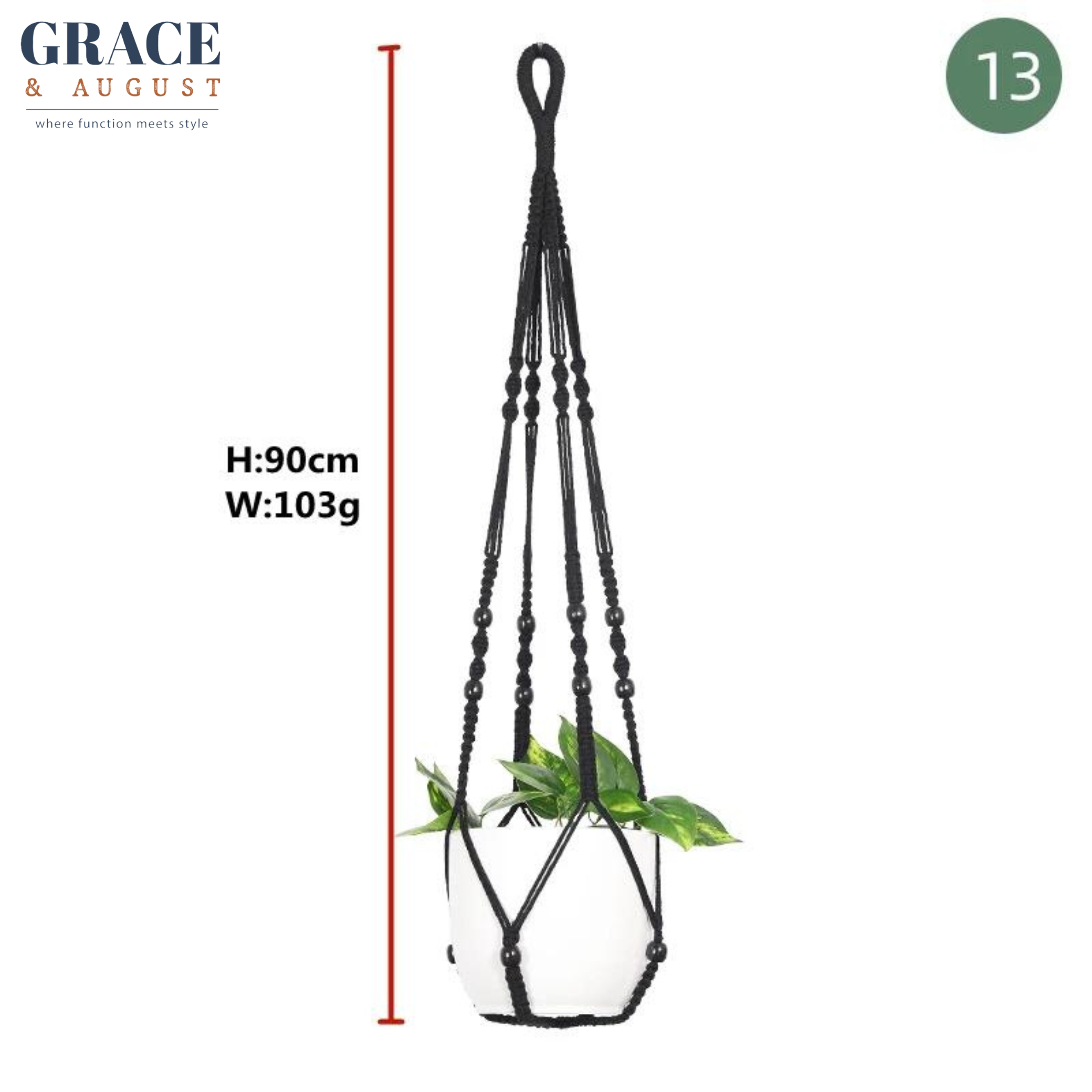 black beaded macrame plant hanger