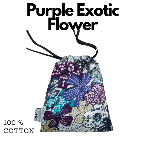 Cotton blend Drawstring Storage Bag - Perfect for Everyday Use- Purple Exotic Flower