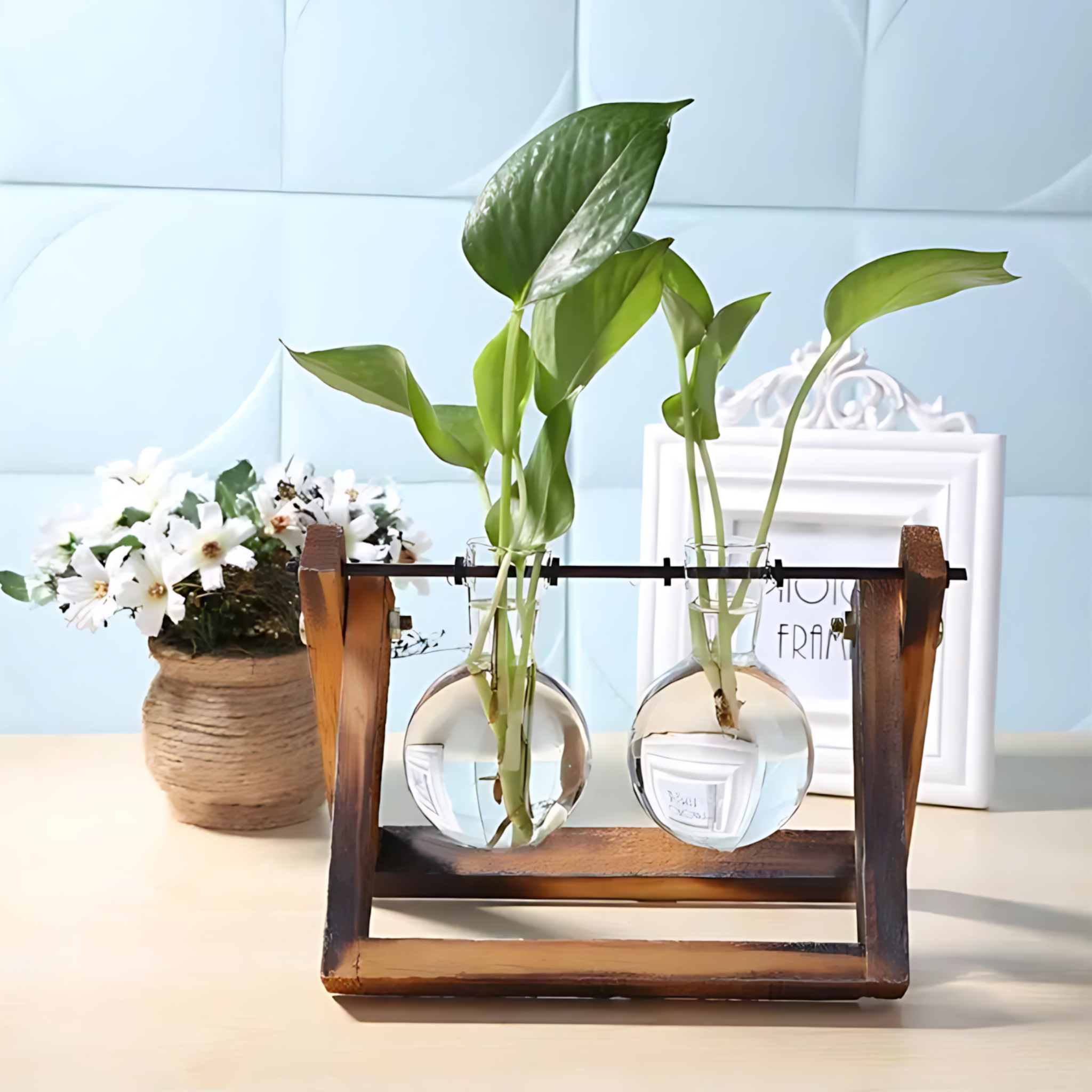 Wooden stand plant vase