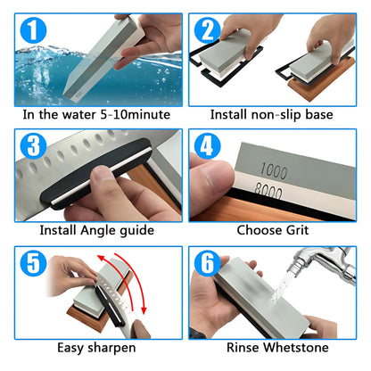 3-in-1 Knife Sharpening Stone - Dual Grit Whetstone Set Sharpening Stones