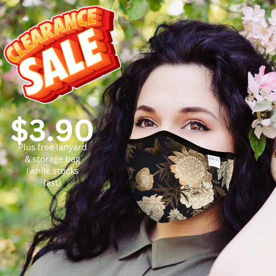 Reusable Fabric  Face Mask - with nose wire, Filter Pocket and two 2.5 Filters - Vintage Rose Size Large