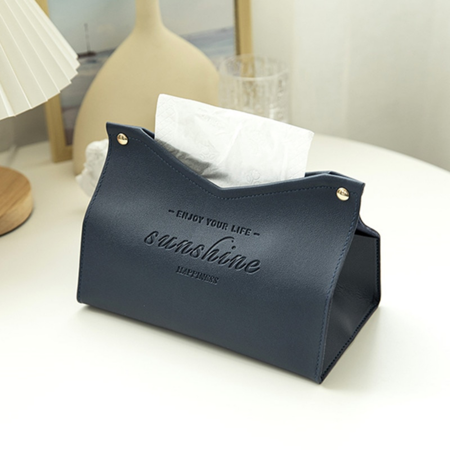 Blue tissue box holder