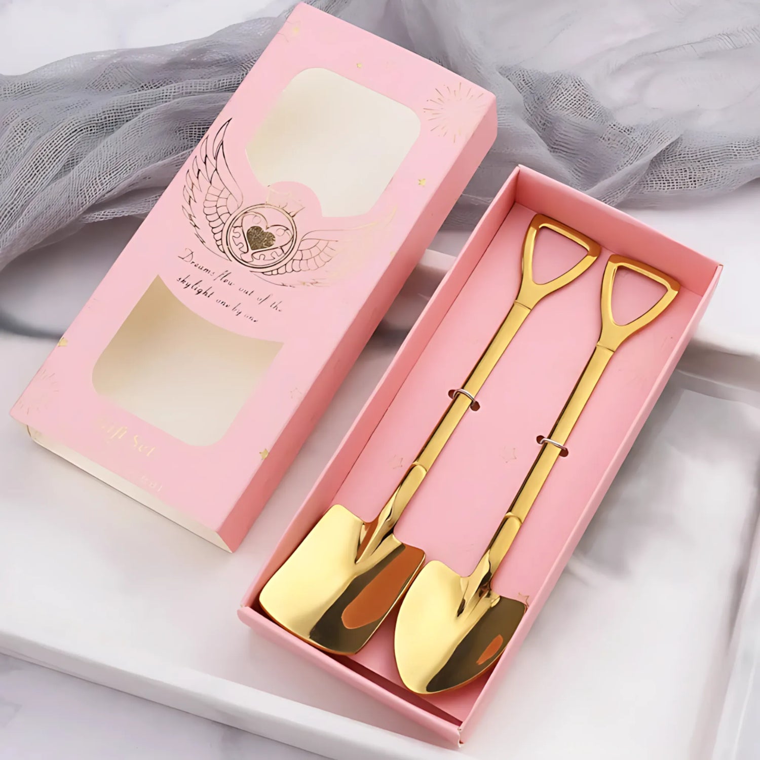 Shovel Coffee Spoon Set - 2 pcs Stainless Steel Ice Cream &amp; Dessert Spoons