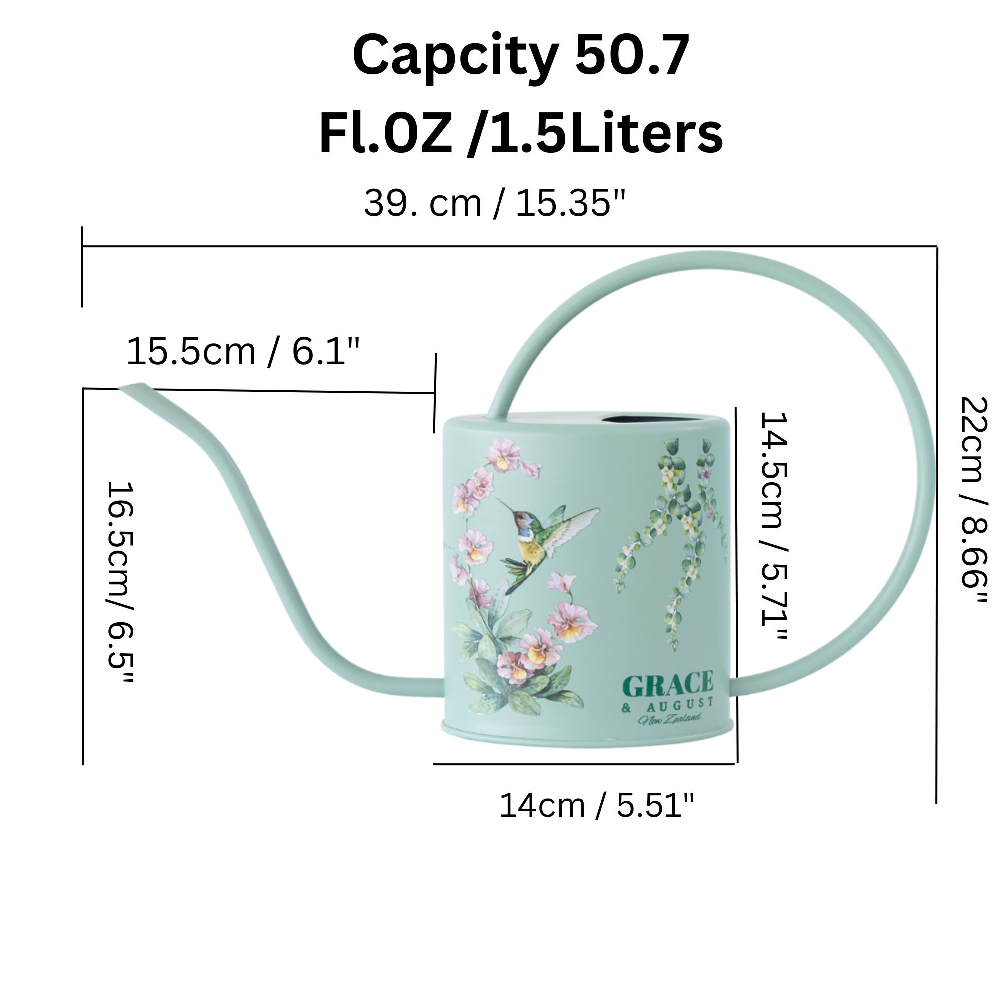 Sage Green Hummingbird Watering Can – 1.5L Stainless Steel Indoor Plant Watering Can
