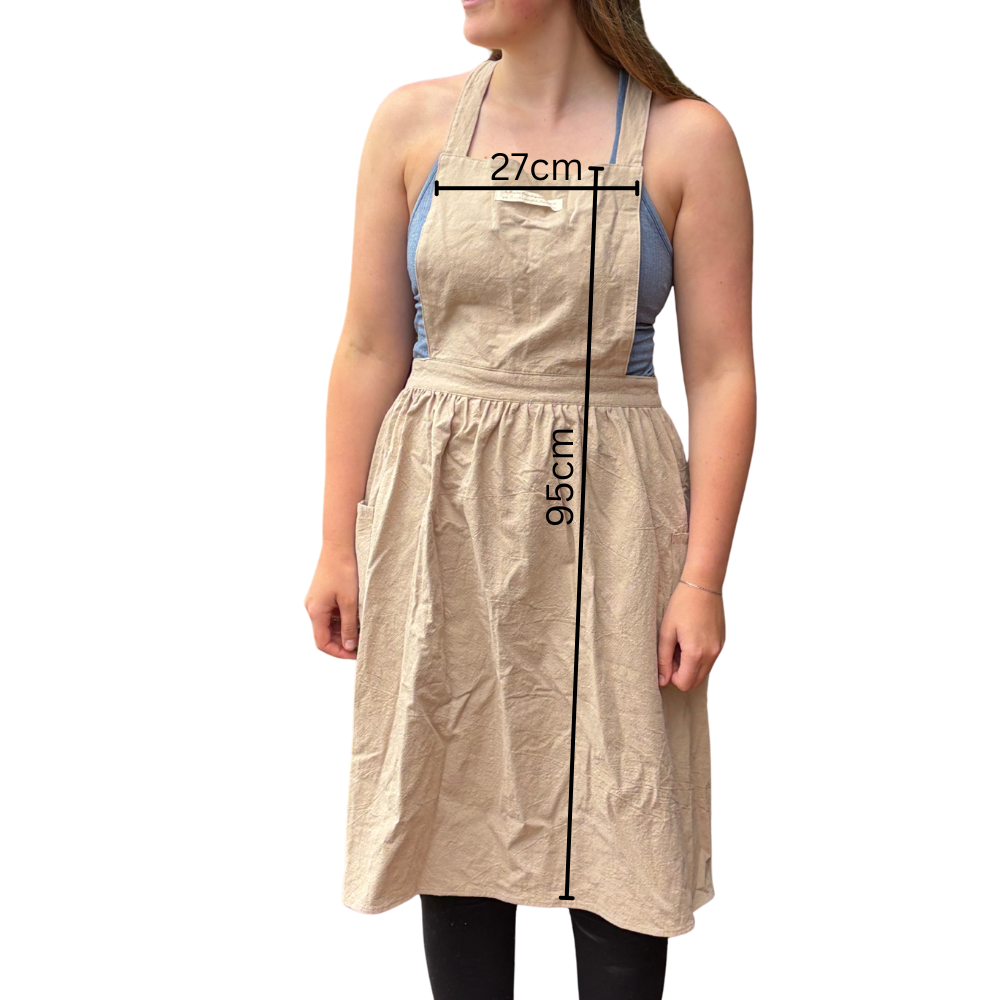 Vintage Cotton Cross-Back Bib Apron with Pockets – Oatmeal