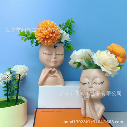Home storage, courtyard, garden, half-length succulent green plant flowerpots, resin craft decorative ornaments