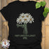 Black t-shirt featuring the design April Daisy with a print of rose flower, a stylish floral graphic shirt for casual fashion.