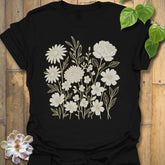 Black t-shirt featuring the design Eternal Flowers printed in floral graphic, flower lover t-shirt.