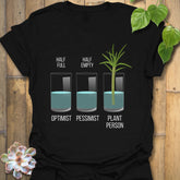 Black t-shirt featuring the design Plant Person printed, minimalist plant graphic tee.
