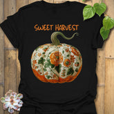 Black t-shirt featuring the design Sweet Harvest printed in rustic harvest graphic tee.
