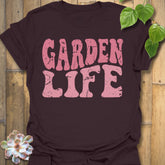 Dark Chocolate t-shirt featuring the design Garden Life printed in bold letters, garden lover shirt.