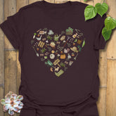 Dark Chocolate t-shirt featuring the design Gardening Loveheart printed in gardening graphic, perfect for plant lovers.