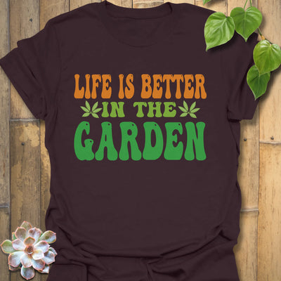 Dark Chocolate t-shirt featuring the design Life Is Better printed in bold letters, positive vibes t-shirt.