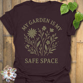 Dark Chocolate t-shirt featuring the design My Safe Place printed in bold letters, warm tone mindfulness shirt.