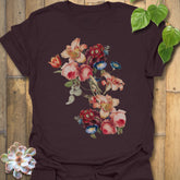 Dark Chocolate t-shirt featuring the design Victorian Bloom printed in elegant floral artwork, vintage flower shirt.