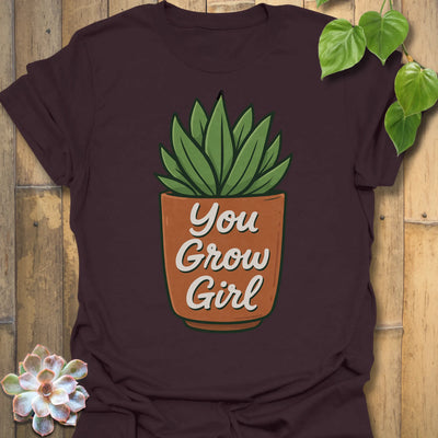 Dark Chocolate t-shirt featuring the design You Grow Girl printed in inspiring plant lover shirt.
