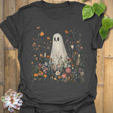Dark Heather t-shirt featuring the design Among The Wildflowers printed in halloween floral graphic tee.