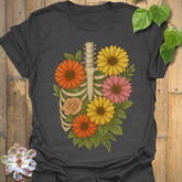 Dark Heather t-shirt featuring the design Gerbera Bones printed in floral skeleton graphic tee.