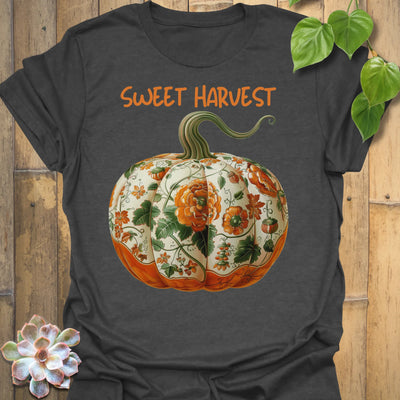 Dark Heather t-shirt featuring the design Sweet Harvest printed in rustic harvest graphic tee.