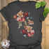 Dark Heather t-shirt featuring the design Victorian Bloom printed in elegant floral artwork, vintage flower shirt.