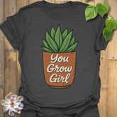 Dark Heather t-shirt featuring the design You Grow Girl printed in inspiring plant lover shirt.