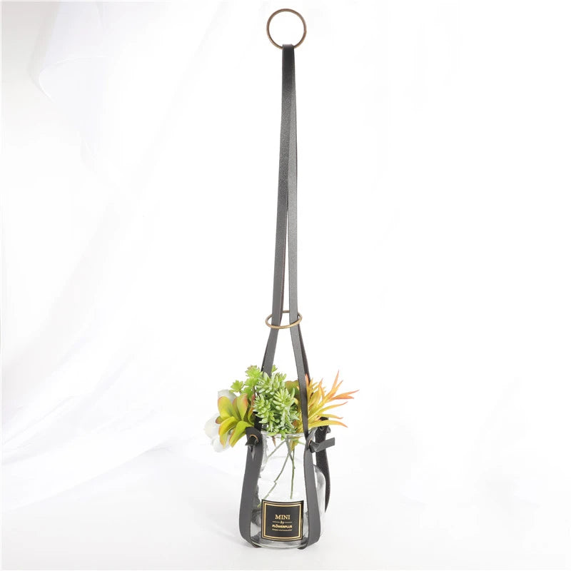 Scandinavian PU Leather Plant Hanger Black  - Clearance