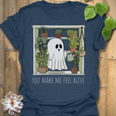 Heather Navy t-shirt featuring the design Feel Alive printed halloween motivational graphic tee.