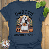 Heather Navy t-shirt featuring the design Got Another Plant printed in bold black letters, halloween gardening tee.