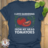 Heather Navy t-shirt featuring the design I Love Gardening printed in bold white letters, garden lover t-shirt.