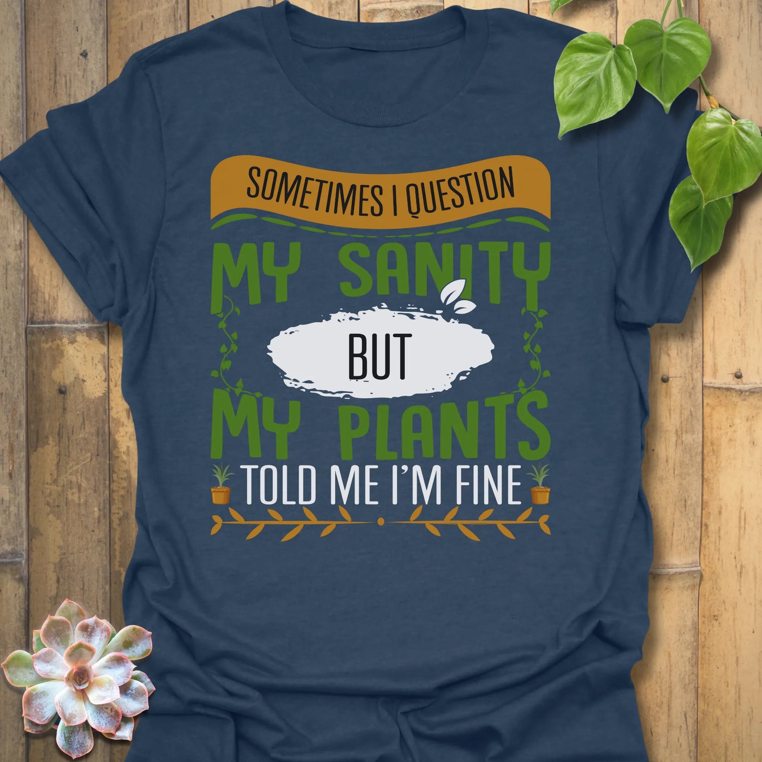 Heather Navy t-shirt featuring the design My Sanity printed in bold letters, funny self-care shirt.