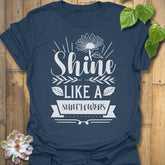 Heather Navy t-shirt featuring the design Shine Like A Sunflower printed in bold letters, sunflower lover shirt.