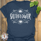 Heather Navy t-shirt featuring the design Sunflower printed inbold white, sunflower floral graphic tee.