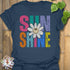 Heather Navy t-shirt featuring the design Sunshine printed in bold colorful letters, funny sunflower casual summer shirt.