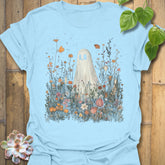 Light Blue t-shirt featuring the design Among The Wildflowers printed in halloween floral graphic tee