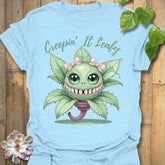 Light Blue t-shirt featuring the design Creepin’ It Leafy printed in funny garden shirt.