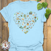 Light Blue t-shirt featuring the design Gardening Loveheart printed in gardening graphic, perfect for plant lovers.