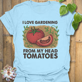 Light Blue t-shirt featuring the design I Love Gardening printed in bold letters, garden lover t-shirt.