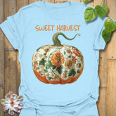 Light Blue t-shirt featuring the design Sweet Harvest printed in rustic harvest graphic tee.