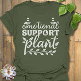 Military Green t-shirt featuring the design Emotional Support printed in bold letters, plant wellness graphic shirt.