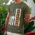 Military green American flag garden t-shirt featuring the design Gardener with a vertical word, plant, and watering sprinkler print, ideal for proud gardeners