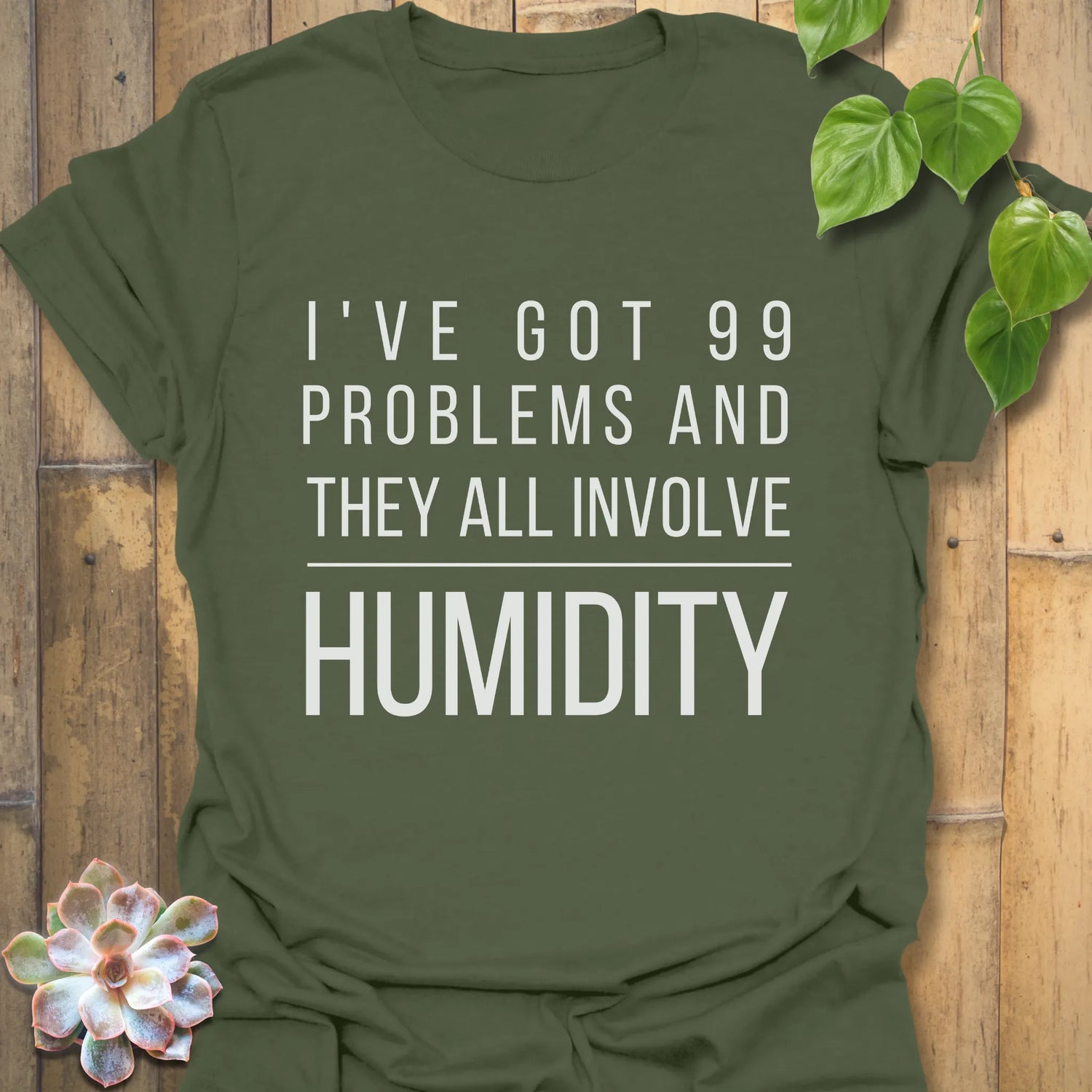 Military green t-shirt featuring the design &quot;I&