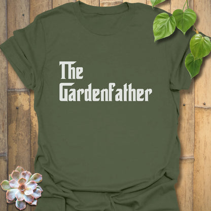 Military green t-shirt featuring the design The Gardenfather, gardener gift tee