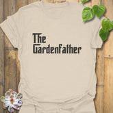 Natural t-shirt featuring the design The Gardenfather, funny garden shirt.