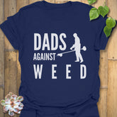 Navy t-shirt featuring the design Dad Against Weeds, garden-themed dad shirt